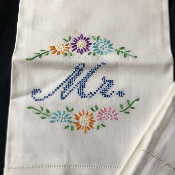 Vtg Embroidered Mr. and Mrs. Pillow Cases - Picture 3 of 12